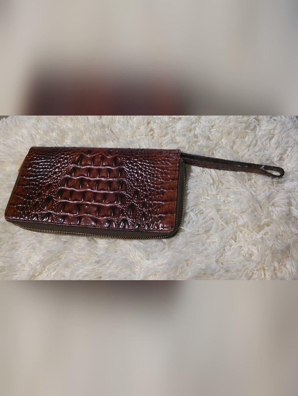BRAHMIN Skyler Crocodile-Embossed Zip Wallet Wristlet - Pecan Melbourne - Picture 2 of 7